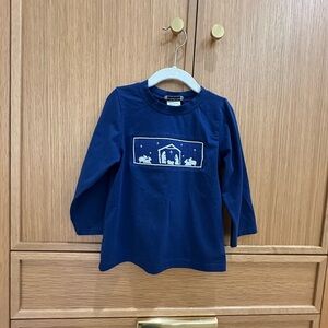 Smocked Nativity Scene Navy Blue Long Sleeve Shirt, Size 4